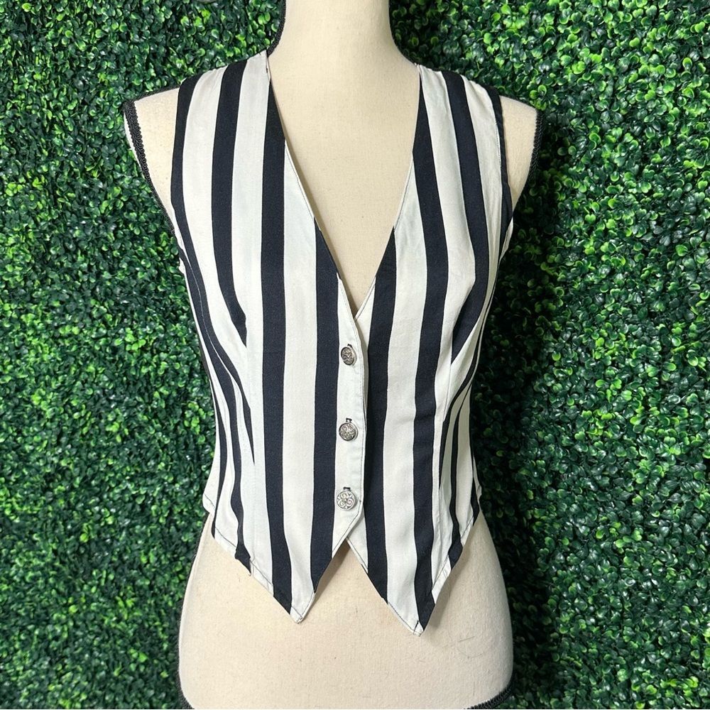 Vtg. Striped Vest Black White Contempo Casuals USA Sz S